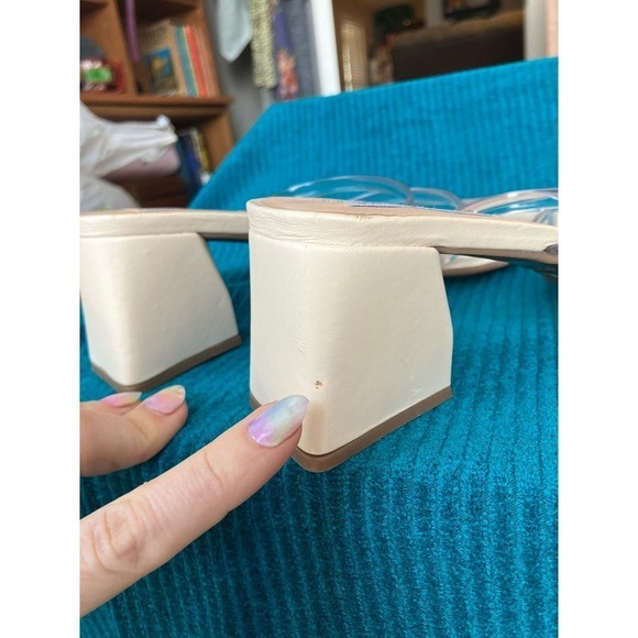 Steve Madden Hanya Block Heel Strappy Neutral Clear Mule Square Toe Sandals 9.5 - Picture 6 of 9